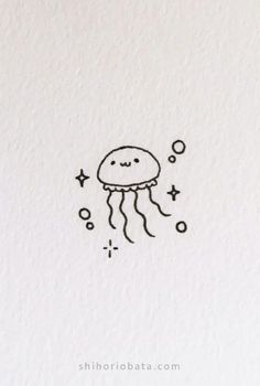 a drawing of a jellyfish with bubbles and stars on it's back side