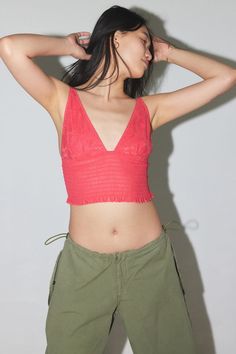 Out From Under Firecracker Smocked Cropped Top Cheap Urban Outfitters Crop Top For Day Out, Cheap Stretch Crop Top By Urban Outfitters, Red Fits, Plunge Neckline, Cropped Cami, Brand Sale, Women Men Shoes, Cropped Top, Plunging Neckline