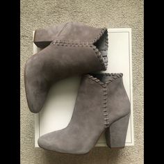 Light Grey Suede Boots Brand New Size 37 Chic Heeled Boots With Suede Lining And Round Toe, Chic Booties With Round Toe And Medium Width, Chic Suede Closed Toe Booties, Chic Closed Toe Suede Booties, Chic Ankle-high Suede Booties, Chic Closed Toe Medium Width Booties, Chic Suede Closed Toe Heeled Boots, Chic Closed Toe Booties With Stacked Heel, Chic Booties With Wrapped Heel And Round Toe