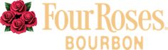 the four roses bourbon logo is shown in orange and red flowers are on top of it