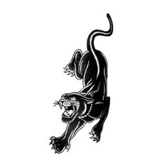 a black and white drawing of a panther