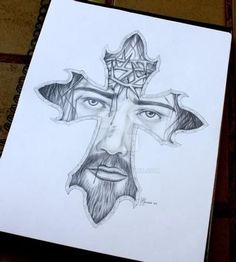 a pencil drawing of a man's face with a crown on his head