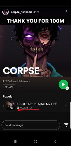 an app that is showing the message to someone on their phone, and it says corpse