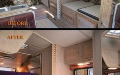 before and after photos of a camper's interior