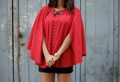 http://m.today.com/style/diy-studded-spring-cape-1C8932490  DIY- easy cute "cape"/shaw for spring or even fall!! Cape With Arm Holes, A Pair And A Spare, Diy Cape, Cape Pattern, Women Crafts, Diy Wardrobe, Yarn Diy, Cape Coat