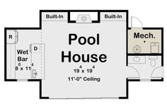 the floor plan for a pool house