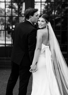 black and white photo of bride and groom