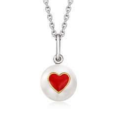 Ross-Simons - 8.5-9mm Cultured Pearl, Red Enamel Heart Pendant Necklace, 14kt Gold. 18". Treat yourself to this sweet pendant necklace, featuring an 8.5-9mm cultured freshwater button pearl centered by a bold red enamel heart in a 14kt yellow gold border. Suspended from a sterling silver cable chain with a 2" extender. Lobster clasp, red enamel and white pearl heart pendant necklace. Pearl birthstones are the perfect gift for June birthdays. Pearl Birthstone, June Birthday, Fine Jewelery, Gold Border, Fine Jewellery Necklace, Heart Pendant Necklace, 14kt Gold, Cultured Pearls, Pearl White