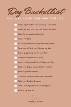 a checklist with the words dog bucket list on it