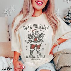 Funny Santa Shirt, Have Yourself a Feral Little Christmas Shirt, Raccoon Christmas, Retro Santa Shirt, Funny Christmas Shirt, Holiday Tshirt by LuckyLimeCo on Etsy Christmas Shirt Ideas Funny, Funny Santa Shirts, Retro Santa, Christmas Retro, Santa Shirt, Funny Santa, Santa Shirts, Funny Christmas Shirts, Holiday Style