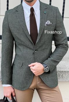 This is a Classy Green Wool Blazer 2 Piece Suit by fixashop /crafted from high quality fabric and imported materials. Our products are handcrafted by experienced tailors who make sure the that the stitching is precise, lining is proper and the overall product is sturdy enough to not go out of shape for more than a few years. Also all our products have extra margins in their length, sleeves, sides so it's easily alterable if your size changes after some time. To see more available colours and designs in this collection, Check out the ' Collection' Section. *This is a 2 piece set of a Coat+pant  *We also offer customization so we can provide you an even better fit if you massage us your measurements (in inches) of Chest, Stomach, Waist, Hip, Shoulder and Actual Height after ordering. *Want t Blazer Men Wedding, Men Wedding Suit, 3 Piece Suit Wedding, Blazer Wedding, Suit Green, Green Two Piece, Suit Costume, Blazer Men, Suit Covers