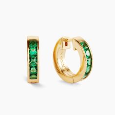 Green Emerald Cut Inset Hoop Earrings - Women's Gold Hoops - JAXXON