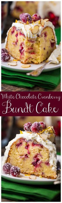 white chocolate cranberry bundt cake on plates