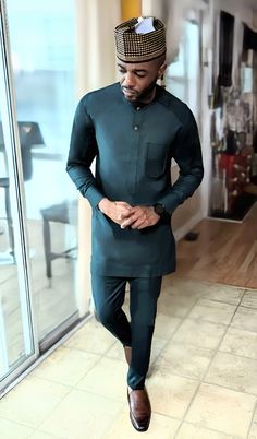 Dupsie's Fanum Chibuzor Emerald Green African Nigerian Senator Dashiki Suit Top and pants DPXSC342 Green Senator Styles For Men, Nigerian Men Fashion Senator, Senator Styles For Men, African Dashiki Shirt, African Tops For Women, African Pants, Senator Styles, Senator Wears, African Shoes