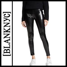 Nwt [Blanknyc] Dominatrix Faux Patent Leather Pant Sz 27 Concealed Side Zipper Closure Elasticized Waistband Skinny Leg Fitted Silhouette High Rise Shiny Faux Patent Leather Fabrication Waist Measures Approx 13” Across Rise Approx 10” Inseam Approx 28.5” Black 60% Polyurethane 40% Viscose Wipe Clean With Damp Cloth Fitted Leather Pants For Fall Streetwear, Patent Leather Pants, Leather Jeggings, Tan Leggings, Cheetah Print Leggings, Black Leather Leggings, Vegan Leather Leggings, Animal Print Leggings, Black Faux Leather Leggings