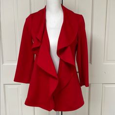 Never Worn Blazer. Open Waterfall Front. Lined On The Inner Back. No Pockets. Calvin Klein Long Sleeve Winter Blazer, Calvin Klein Long Sleeve Blazer For Winter, Calvin Klein Solid Color Spring Outerwear, Calvin Klein Fitted Blazer For Fall, Chic Calvin Klein Fall Blazer, Calvin Klein Red, Suit Jackets, Womens Calvin Klein, Blazer Suit