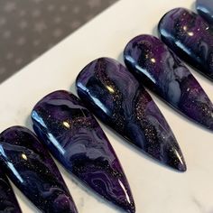 Black And Purple Nails, Witchy Nails, Galaxy Nails, Goth Nails, Marble Nails, Purple Nails