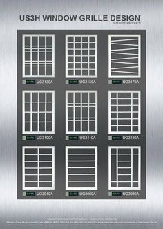 the ush window grid design is shown in this graphic style, with different sizes and colors