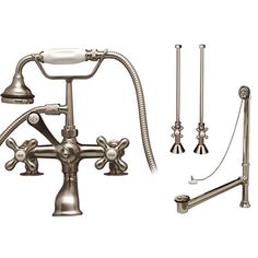 an old fashioned faucet and shower head are shown in this image with chrome fixtures