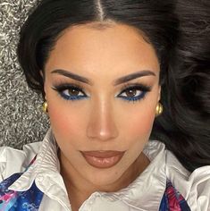 Blue In Waterline, Smokey Eye With Blue Liner, Makeup With Blue Waterline, Blue Kajal Makeup, Blue Kajal Eye Makeup, Blue Make Up For Prom, How To Wear Blue Eyeliner, Blue Eye Pencil Make Up