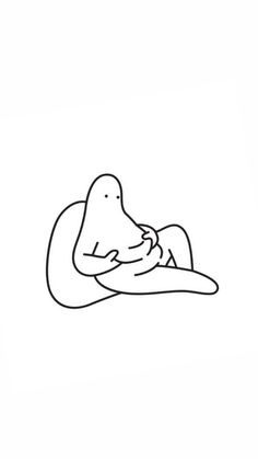 a black and white drawing of a person holding a baby