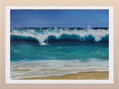 an oil painting of waves crashing on the beach