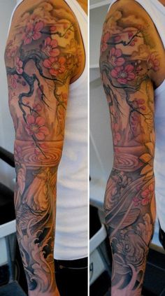 a man with tattoos on his arms and arm, both showing the same tattoo design