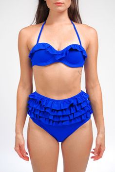 60s inspired bikini bottom with 4 rows of ruffles. High waisted fit and medium to full back coverage. Self lined/ double layered. S= 2-4, M= 6-8, L= 10-12, XL= 14-16, XXL= 18-20, XXXL= 22-24 Brazil Model, Sustainable Swimwear, Stocking Fillers For Her, Forever Jewelry, Jewelry Ring Box, How To Dye Fabric, Mens Jewelry Bracelet, Independent Designers Fashion, Jacket Sale