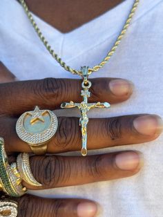 14k pvd plated rope chain with St. Lazarus Pendant non tarnish for men/women 24" Gold Cross Necklace With Rope Chain, Gold Rope Chain Cross Jewelry, Gold Cross Rope Chain Jewelry, St Lazarus, Chain With Cross, Real Gold Necklace, Chain Necklace For Men, Expensive Jewelry Luxury, Religious Cross