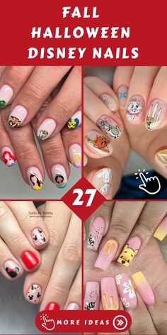 Enhance your fall and Halloween vibes with our enchanting Disney-themed nail art. Our talented nail technicians excel at creating magical designs inspired by beloved characters like Cinderella and Stitch. Embrace the season in style with these whimsical manicures that will surely spark joy and admiration wherever you go. Let your nails do the talking and add a touch of Disney magic to your festive look this autumn! Disney Fall Nails, Halloween Disney Nails, Maleficent Nails, Disney Princess Nail Art, Gold Glitter Nail Polish, Disney Fall, Disney Inspired Nails, Minnie Mouse Nails