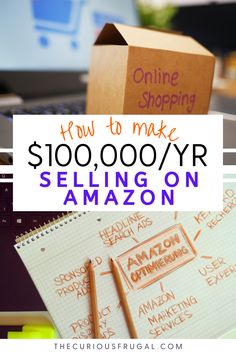 an amazon shopping box with the words how to make $ 10 00 / yr selling on amazon