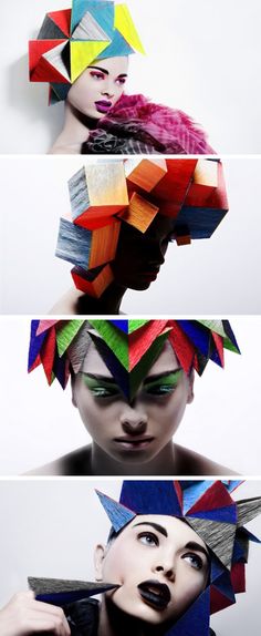 Geometric Hair by Billy Kidd  http://www.stylebubble.co.uk/style_bubble/2009/08/damn-my-ancestry-and-parents-for-not-giving-me-a-name-as-pun-tastic-and-workable-as-brooklyn-based-photographer-billy-kidd.html Cubism Fashion, Billy Kidd, Geometric Hair, Avant Garde Hair, Style Bubble, Fantasy Hair, Hair Shows, Creative Hairstyles