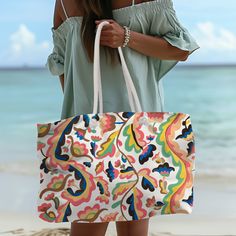 Weekender Bag - Craft your weekends with style and artistry with our oversized Weekender Bag, perfect for any getaway whether it's to the lake, beach, or city. This exquisite Weekender Tote showcases the fine art piece "Etna Wiswall's Colcha" by renowned artist Etna Wiswall, transforming a simple tote into a masterpiece of wearable art. Known for her vibrant colors and intricate designs, Wiswall brings life to every fabric she graces. Sized at 24"x13", our Weekender Bag is crafted from 100% Spun Weekend Packing, Simple Tote, Lake Beach, Oversized Bag, Sac Week End, Thick Rope, Weekender Tote Bag, Pack Your Bags, Everyday Accessories