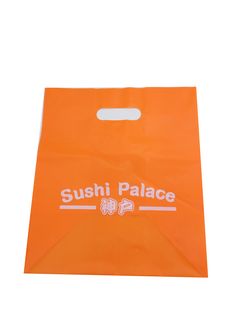 an orange shopping bag with the words sushi palace on it