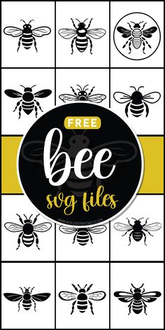 the bee logo is shown in black and white, with bees on yellow squares behind it