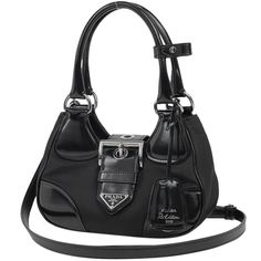 Black Nylon Shoulder Bag With Silver-tone Hardware, Everyday Nylon Shoulder Bag With Silver-tone Hardware, Elegant Nylon Bags With Silver-tone Hardware, Moon Logo, Bags Handbags, Black Color