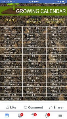 the growing calendar is displayed on an iphone screen, and it's time to plant