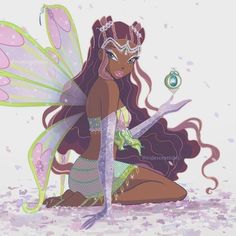 a fairy sitting on the ground with a wand in her hand and wearing a tiara