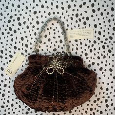 Dinner Date Bag Brown With Adorable Handmade Beading And Gems Metal Closure Handmade Brown Evening Bag For Party, Brown Pouch Shoulder Bag For Party, Brown Evening Bag With Removable Pouch For Party, Brown Beaded Pouch Bag, Party Bag With Removable Pouch In Brown, Black Mini Bag, Purple Purse, Tortoise Shell Sunglasses, Cute Princess