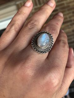 "Promotional Price Handmade piece, unique and one-of-a-kind, vintage Victorian sterling silver natural rainbow moonstone ring, size 8. --A fine piece jewelry in .925 Sterling Silver, approximately a 4 mm band. --Surface Dimensions: 1\" x 0.80\"" Vintage Moonstone Gemstone Ring, Bohemian Round Cabochon Moonstone Ring, Bohemian Cabochon Moonstone Ring, Bohemian Moonstone Cabochon Ring, Bohemian Moonstone Promise Ring Stamped 925, Unique Stamped 925 Open Moonstone Ring, Untreated Silver Bohemian Moonstone Ring, Bohemian Untreated Oval Moonstone Ring, Bohemian Oval Untreated Moonstone Ring