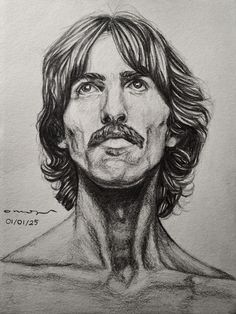 a pencil drawing of a man with long hair