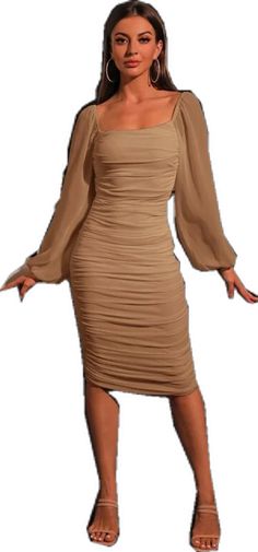 Non-stretch Ruched Midi Dress, Women Midi, Lantern Sleeve, Lantern Sleeves, Womens Midi Dresses, Midi Dresses, Dress P, Lanterns, Bodycon Dress