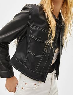 Leather Trucker Jacket, Street Style Denim, Leather Outfits, Women's Jackets, Animal Skin, Trucker Jacket, Womens Jackets, Classy Outfits, Switzerland