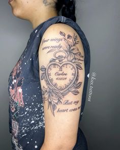 a woman with a clock tattoo on her arm