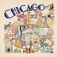 Chicago Fine Art Print Art Print catstudio Chicago Map Illustration, Chicago Poster Aesthetic, Kansas City Poster, Vintage Chicago Poster, Downtown Chicago Aesthetic, Chicago Collage, Chicago Artwork