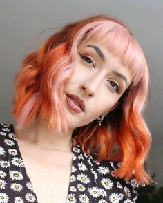 Split Dyed Bob, Blonde Black Highlights, Orange And Pink Hair, Peach Vibes, Pink Peach Hair, Dye Your Hair At Home, Pink And Orange Hair, Lush Hair, Peach Hair Colors