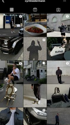 a collage of photos with people and cars