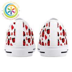 Step into charm with our Ladies Low Top Canvas Shoes, adorned with bright, cute ladybugs. These delightful sneakers bring a playful touch to any outfit. Comfortable and stylish, they're perfect for casual outings or just relaxing at home. Embrace fun and whimsy with every step you take! We create Fun & Funky! Wear-resistant rubber soles white low-top canvas shoes High-quality canvas upper & cotton lining for a comfortable & breathable fit, and easy care Removable EVA padded insoles, slip-resista Cute Low-top Sneakers For Gift, Outfit Comfortable, Athleisure Leggings, Every Step You Take, Shoes High, Chunky Boots, Just Relax, World Of Color, Good Grips