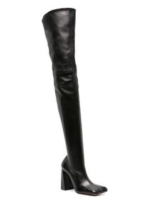 Amina Muaddi Marine 95mm Leather Boots - Farfetch Leather Heel Boots, Leather Heeled Boots, Square Toe Boots, Amina Muaddi, Black Heel Boots, Heel Boots, Black Leather Boots, Thigh High Boots, Thigh High