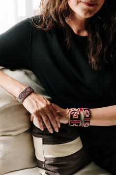 ETKIE bracelets are hand-beaded in collaboration with talented Navajo artisans in New Mexico. Sky Collection, Heritage Collection, Native American Beading, Black Tourmaline, Hand Beading, Best Sellers, Beaded Bracelets, Red